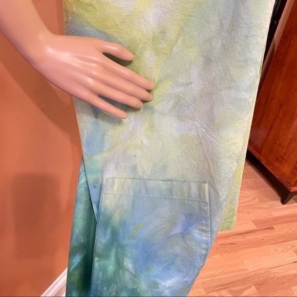 Tie Dye large Japanese wrap around apron with matching toque chef's hat green - Picture 4 of 6